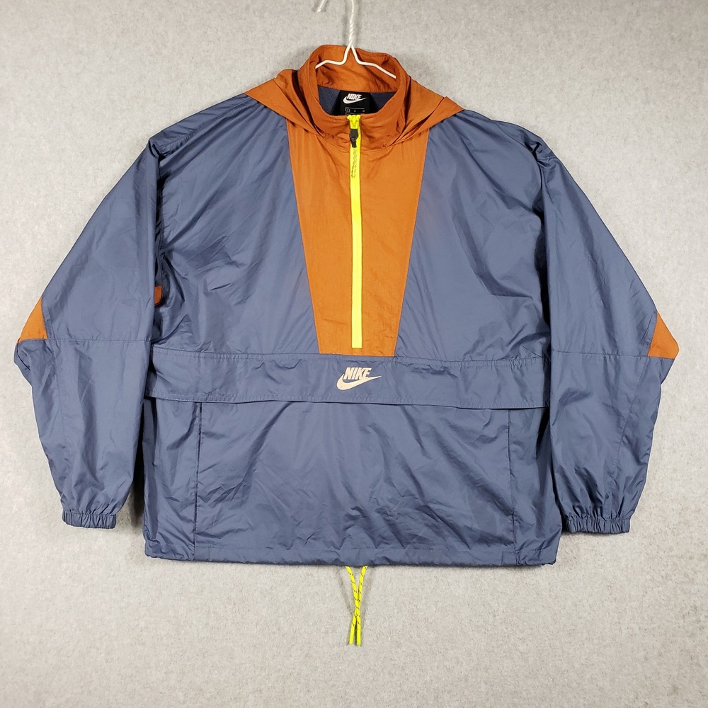 Nike Anorak Windbreaker Jacket Medium M Orange Gray 1/4 Zip Pullover Hooded Mens